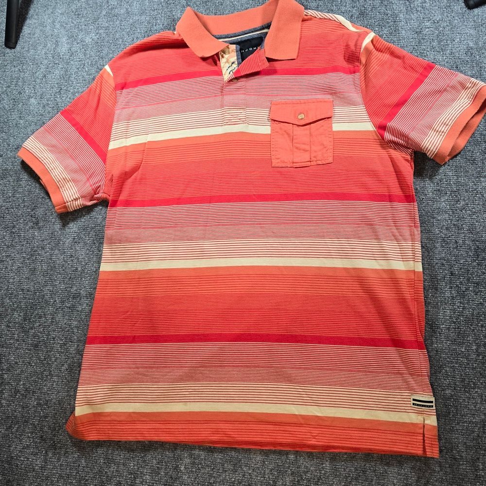 Sean John Polo Shirt Mens XL Coral Orange Striped Y2K Casual Pocket Short Sleeve